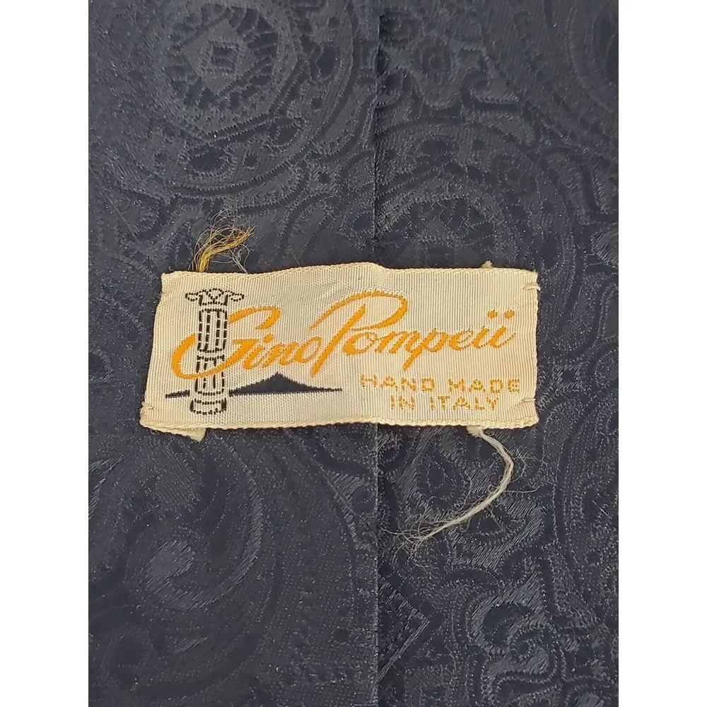 Vintage Gino Pompeii Mens Necktie Black Textured Geometric Print Made In Italy‎